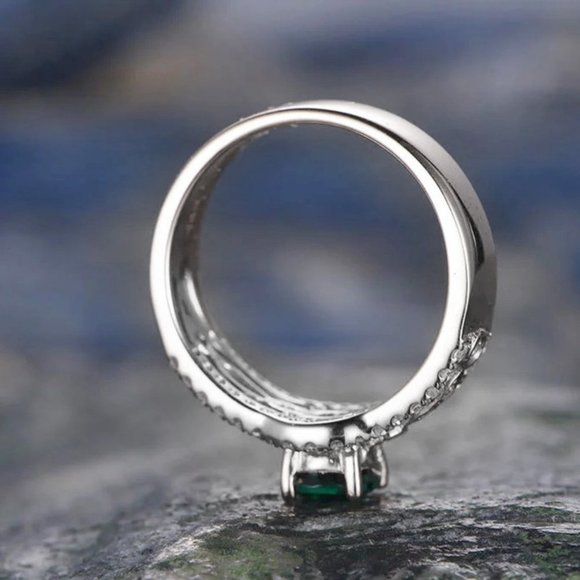 🎀 Three Layer Stack Green Gems Zircon Silver Rings for Women, EVGG1283 - Picture 4 of 6